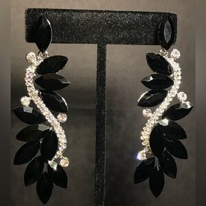 Chic Black and Silver Leaf Earrings